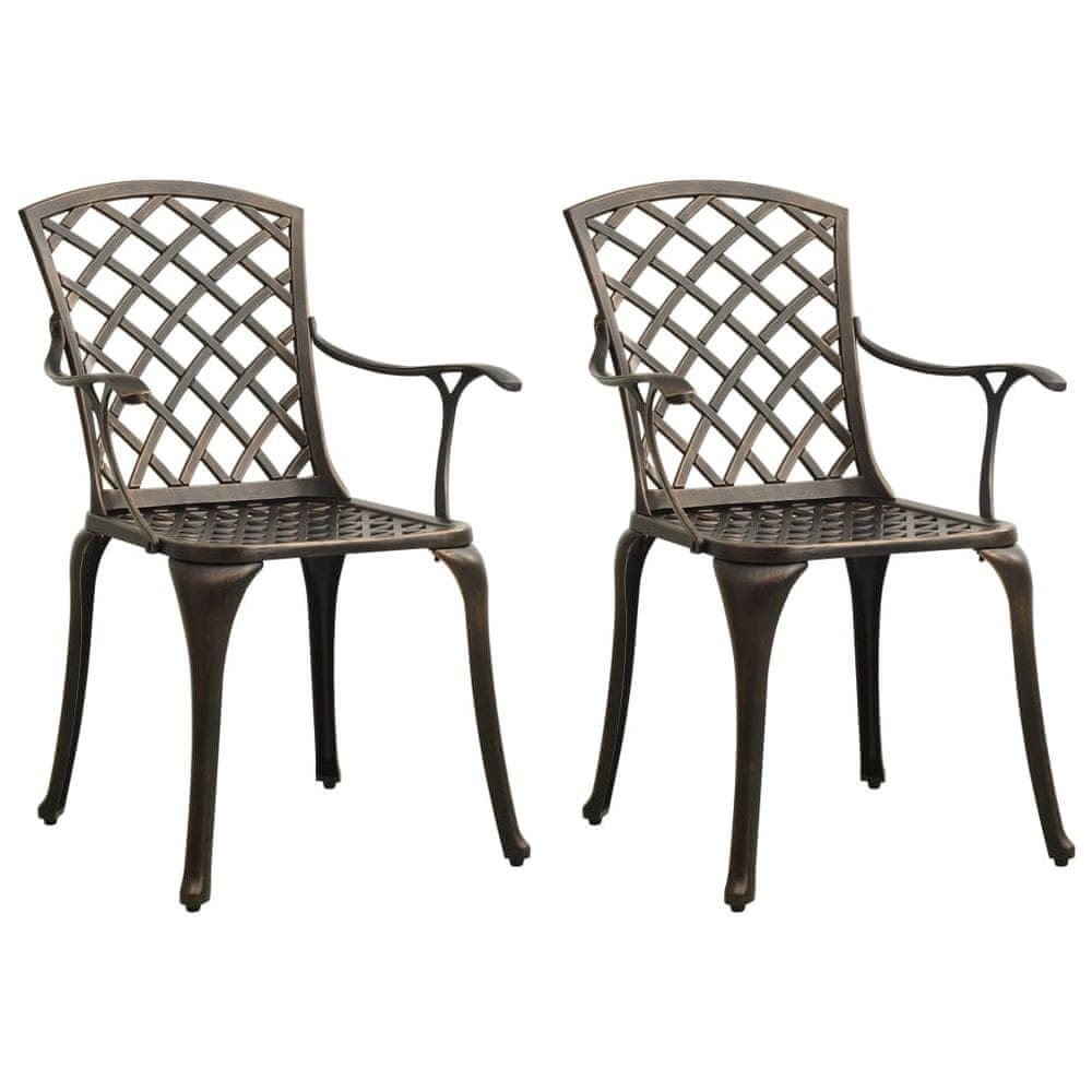 Vidaxl Záhradné stoličky 2 ks odlievaný hliník bronzové